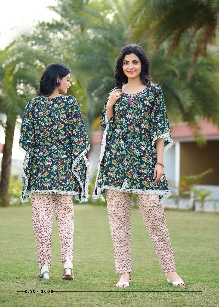Rangjyot Eliza Kaftan Stylish Ethnic Wear Cotton Kurti With Bottom Collection